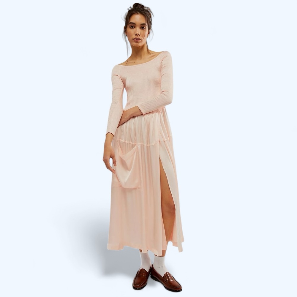 Free People Soft Pink Summer Satin Lucky Love Midi Dress Size X-Small